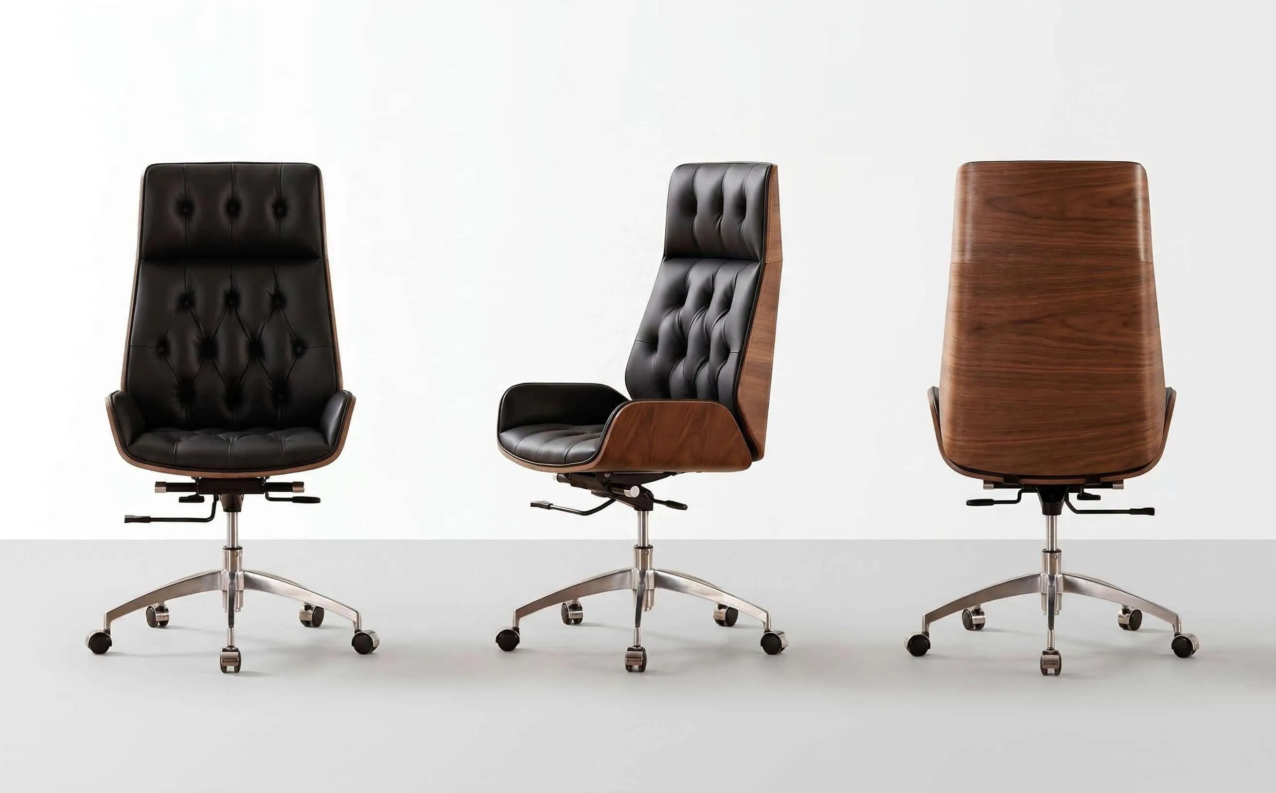 Aero Executive Office Chair – Genuine Leather with Walnut Trim