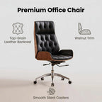 Aero Executive Office Chair – Genuine Leather with Walnut Trim