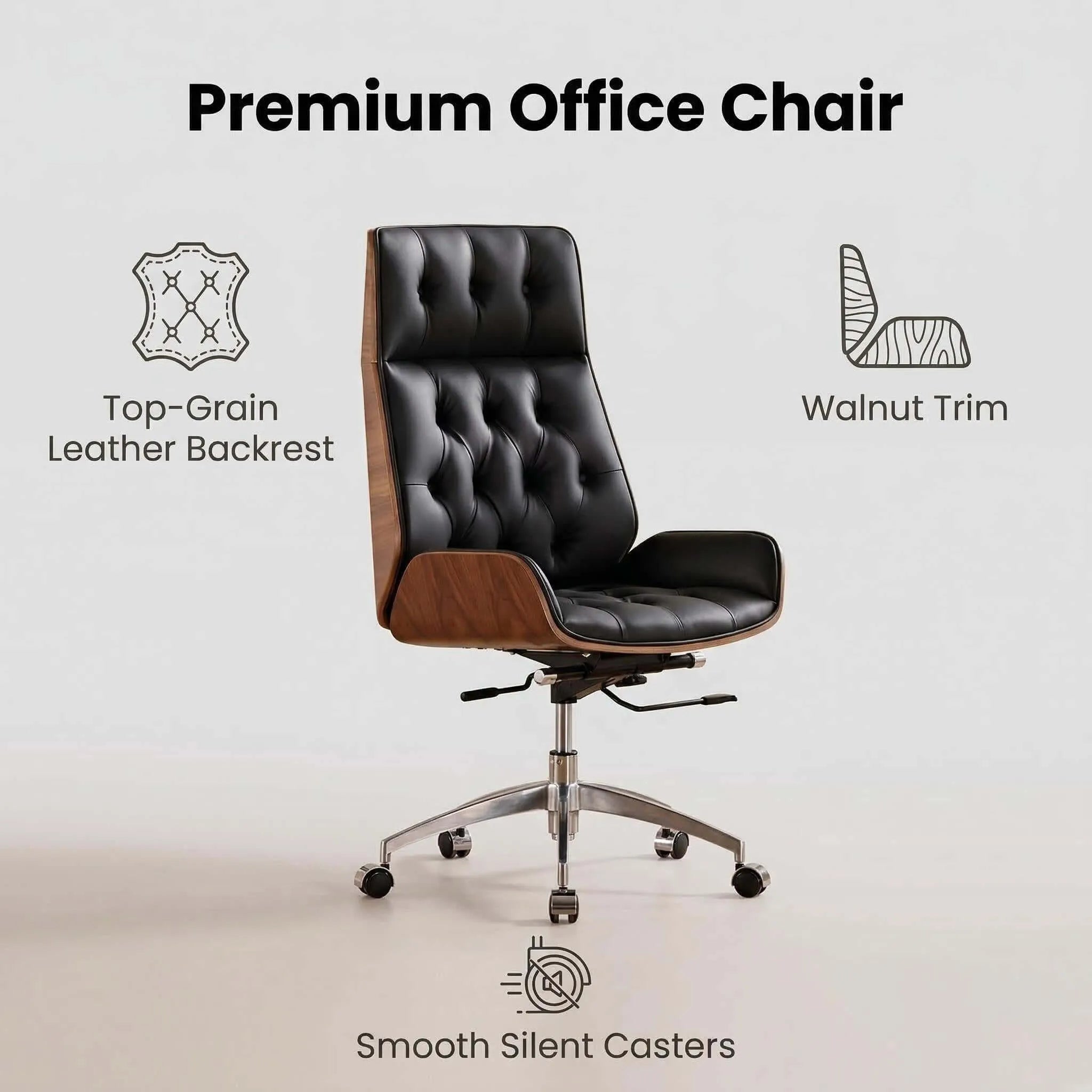 Aero Executive Office Chair – Genuine Leather with Walnut Trim