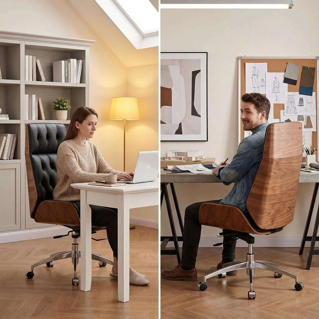 Aero Executive Office Chair – Genuine Leather with Walnut Trim