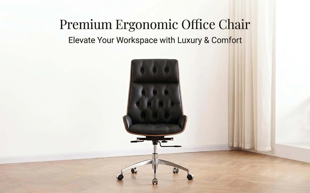 Aero Executive Office Chair – Genuine Leather with Walnut Trim