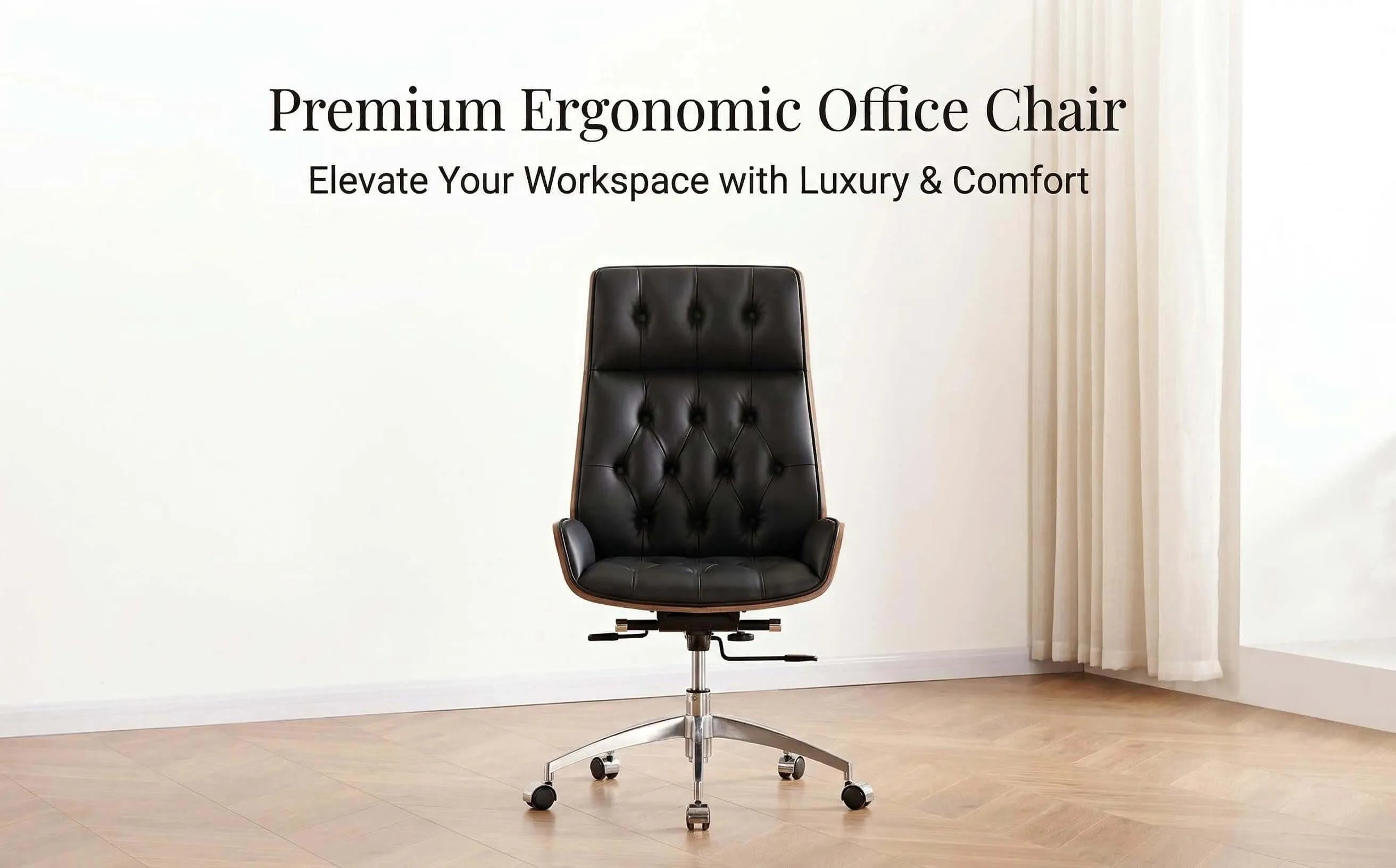 Aero Executive Office Chair – Genuine Leather with Walnut Trim