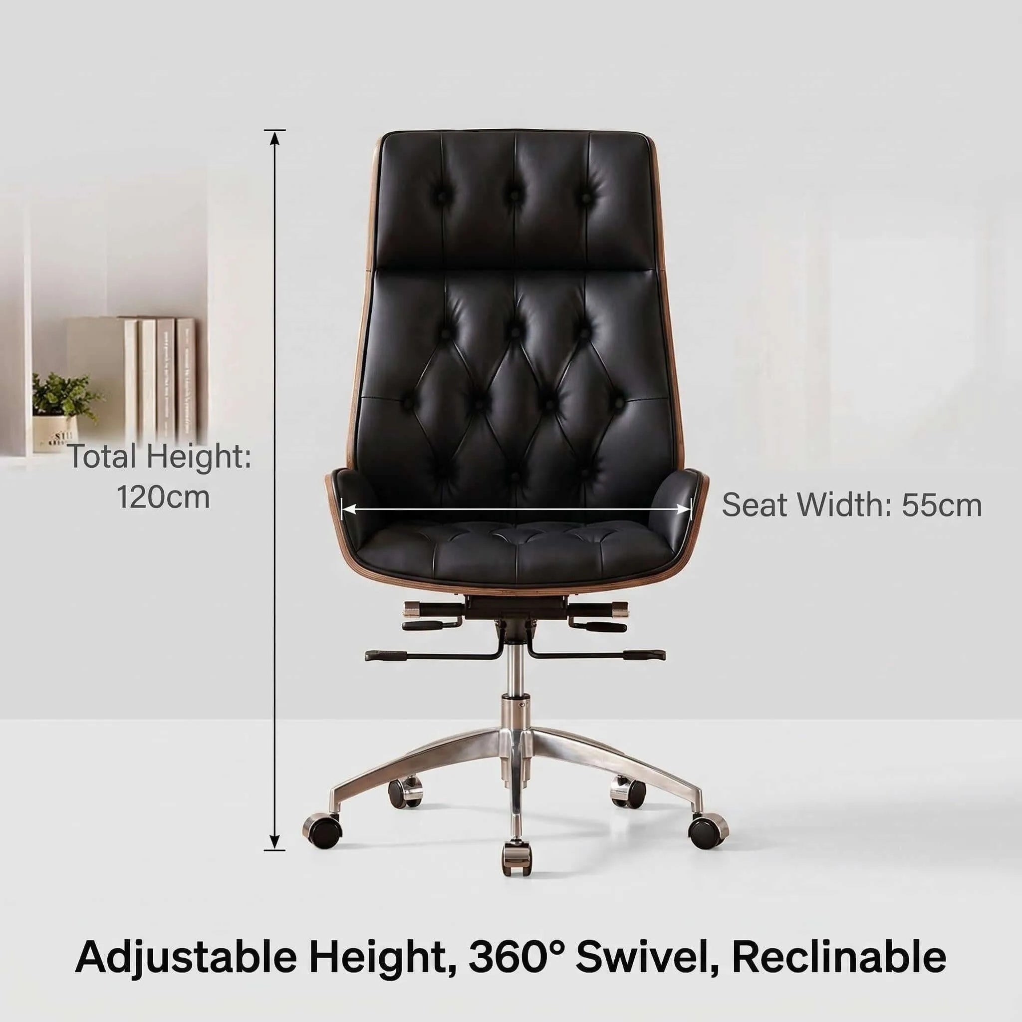 Aero Executive Office Chair – Genuine Leather with Walnut Trim