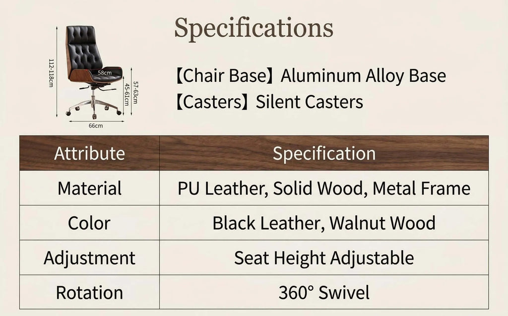 Aero Executive Office Chair – Genuine Leather with Walnut Trim