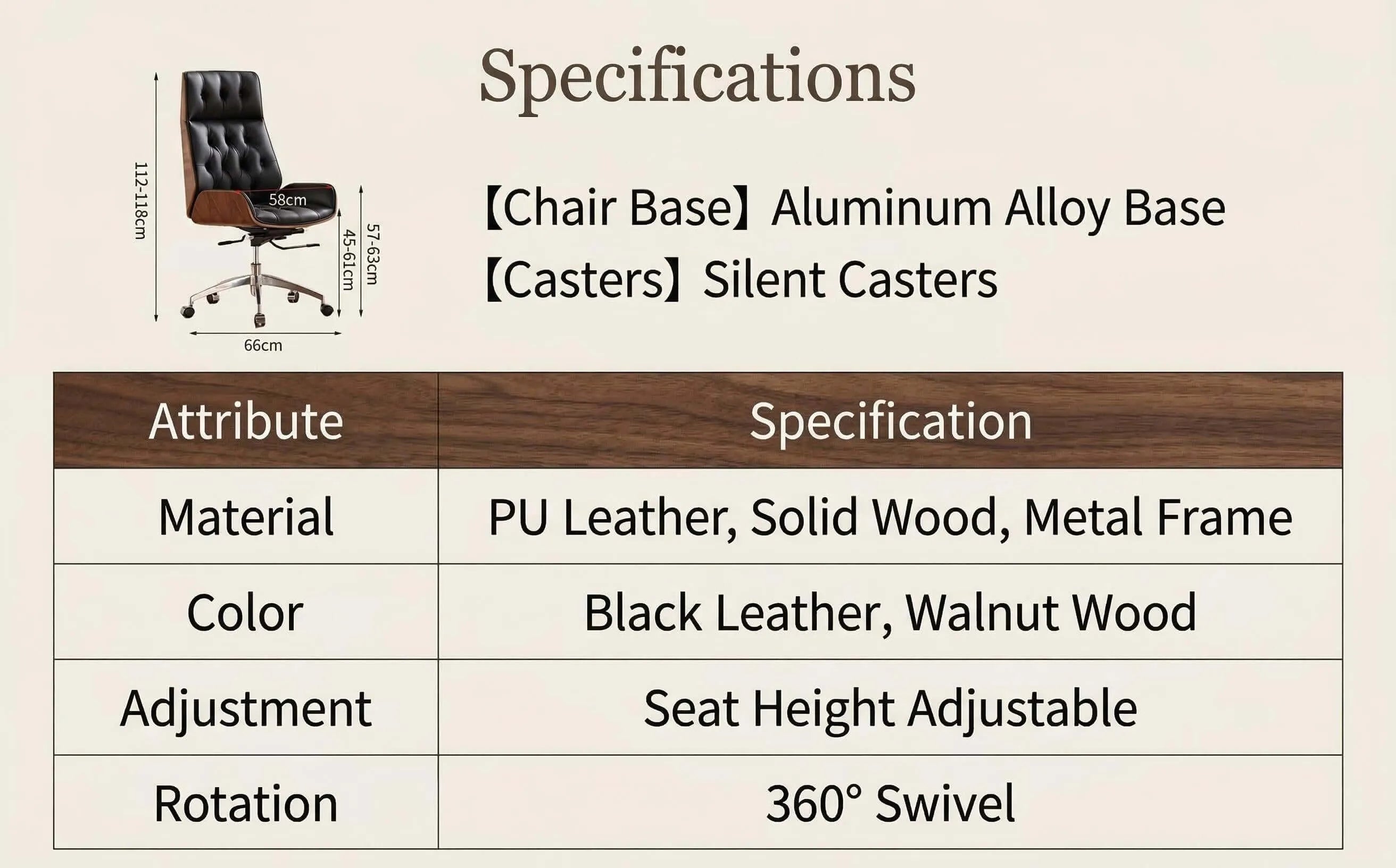 Aero Executive Office Chair – Genuine Leather with Walnut Trim