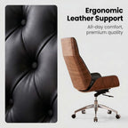 Aero Executive Office Chair – Genuine Leather with Walnut Trim
