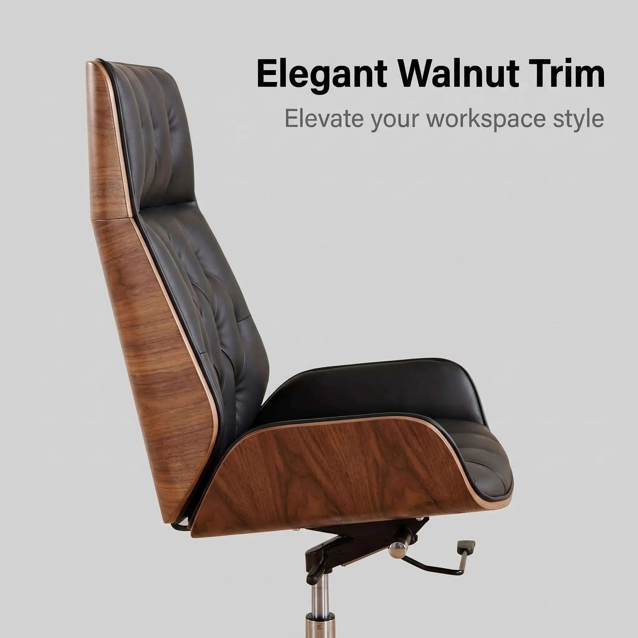 Aero Executive Office Chair – Genuine Leather with Walnut Trim