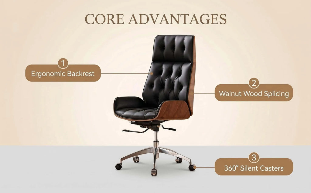Aero Executive Office Chair – Genuine Leather with Walnut Trim