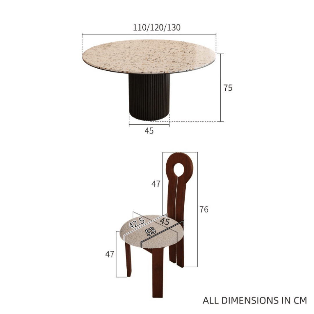 Round terrazzo dining table with durable design, perfect for home gatherings