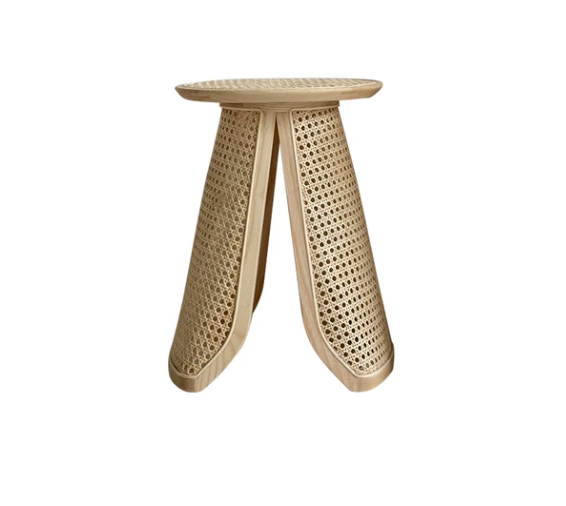 13-inch round rattan and ash wood side table with natural finish for indoor use