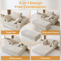 53.5” Modern Oversize Chaise Lounge Sofa Bed