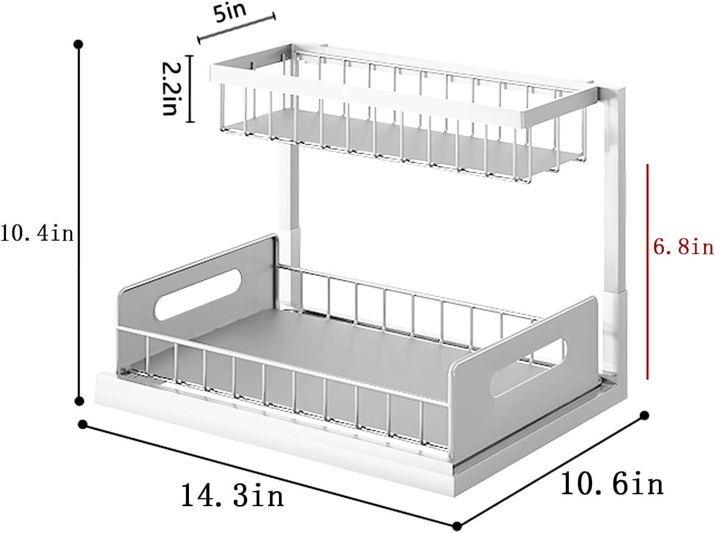 2-pack 2-tier sliding under sink organizers with hooks for bathroom and kitchen storage
