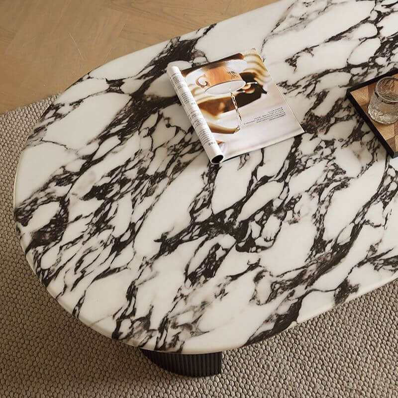 Oval multicolor genuine marble dining table set with 4 chairs for stylish dining rooms