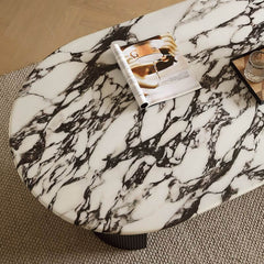 Chic Oval Multicolor Genuine Marble Dining Table Set for 4 Chairs Dining Room Sets
