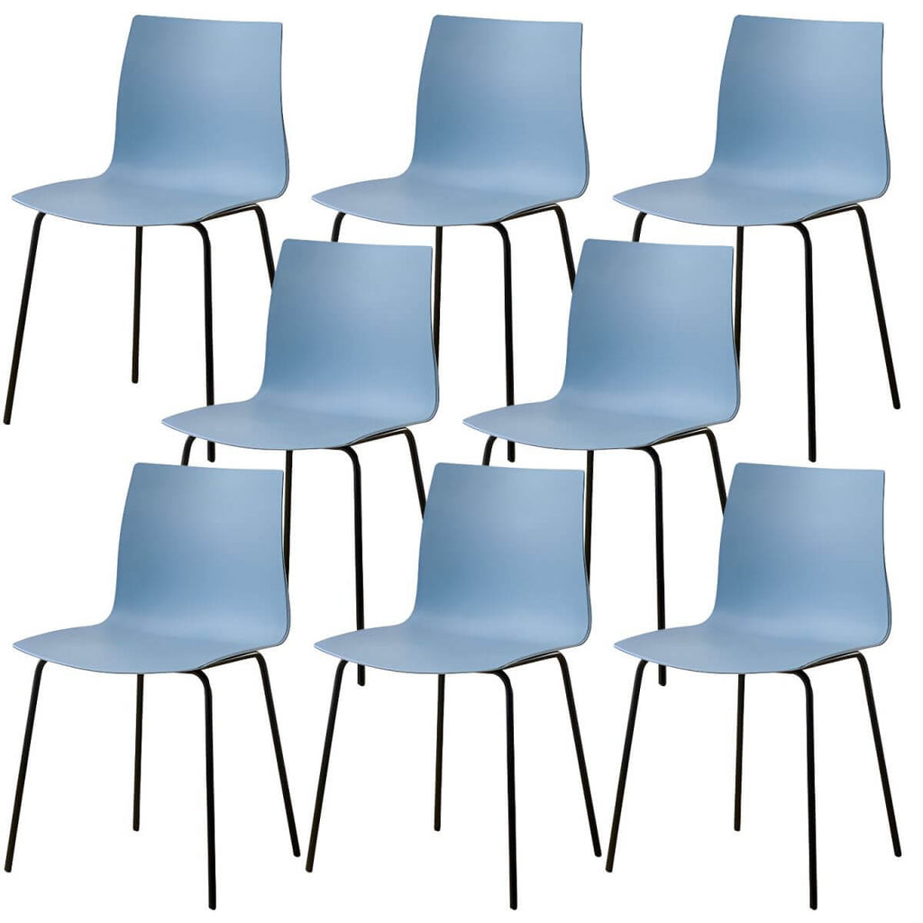 Modern plastic and acrylic side chair with metal legs, ideal for kitchen and dining rooms