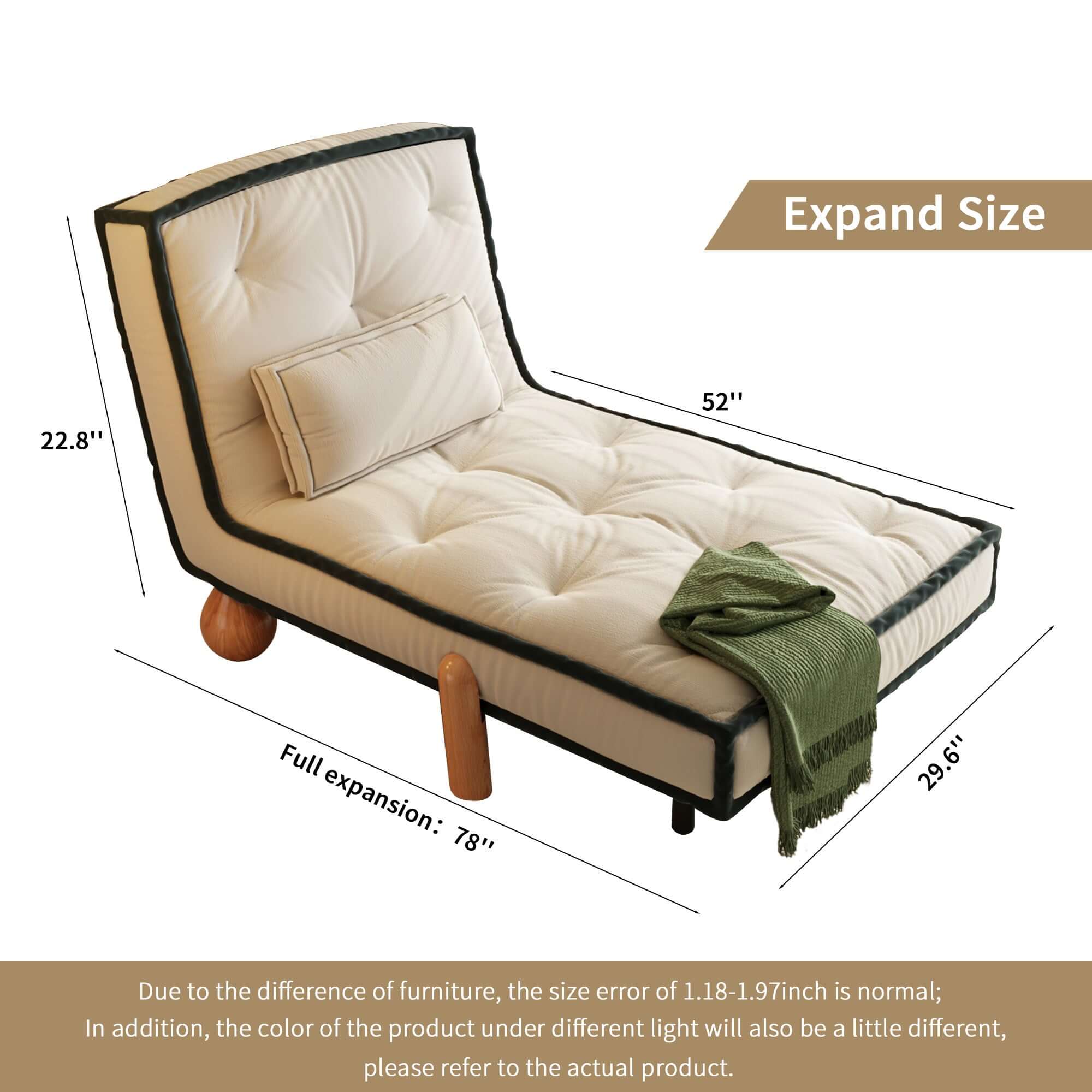 Single convertible armless sleeper sofa chair with solid wood legs for compact spaces