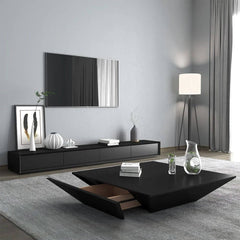 Modern Black Rectangular TV Stand Wood Media Console 4 Drawers for TVs Up to 88"