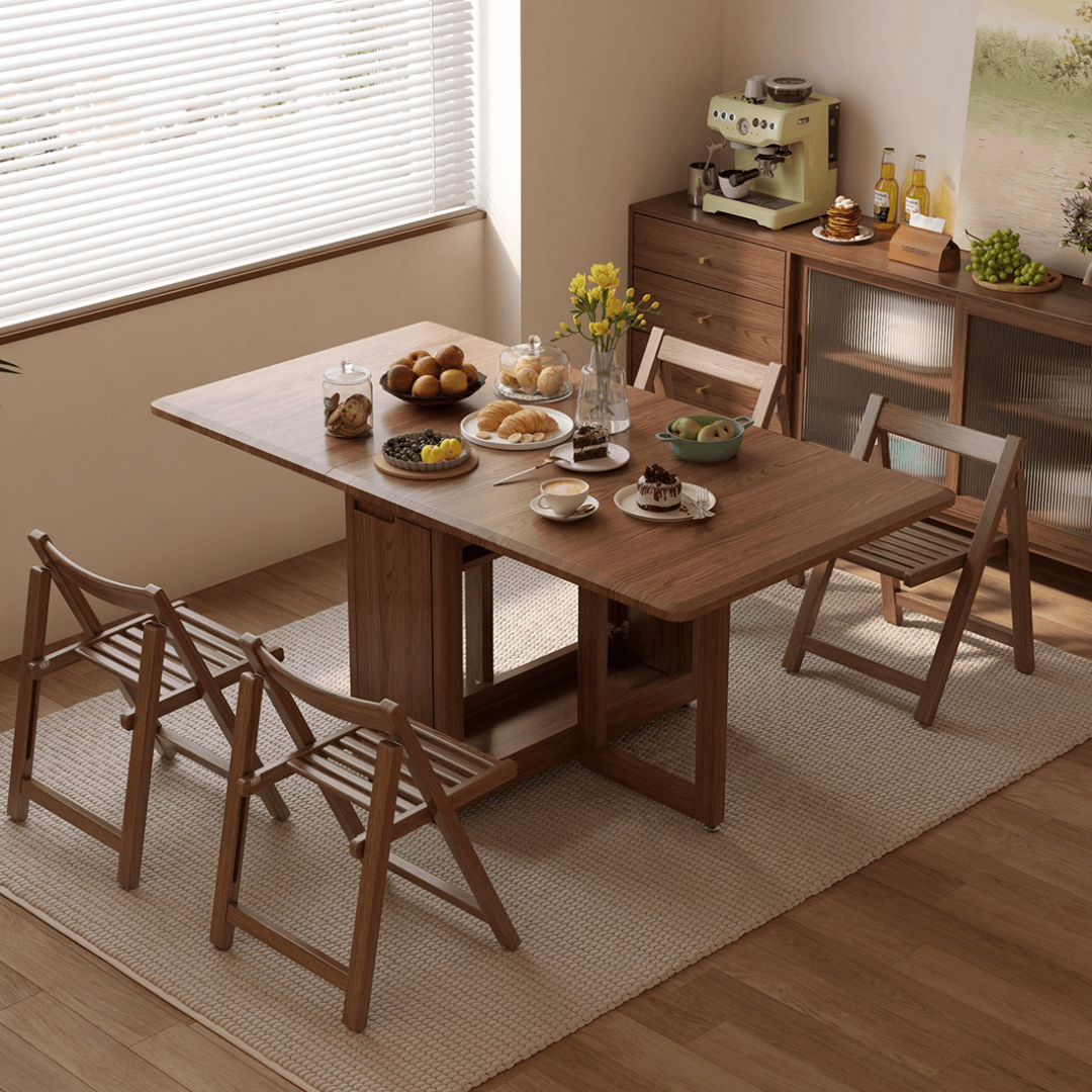 Mesa de comedor plegable multiusos que ahorra espacio con almacenamiento