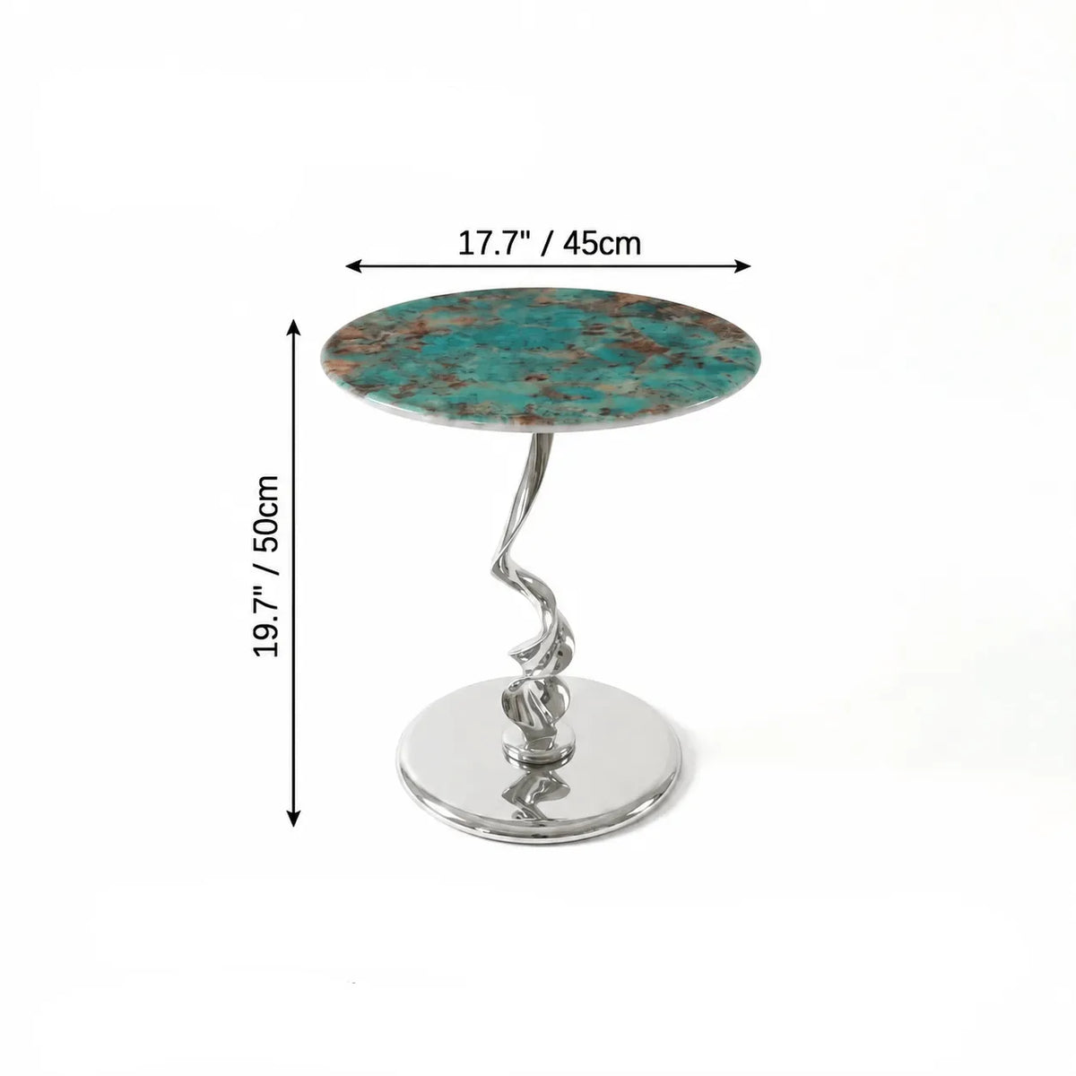 Amazon Green Marble Side Table with Twisted Metal Base, Italian Art Accent Dimensions