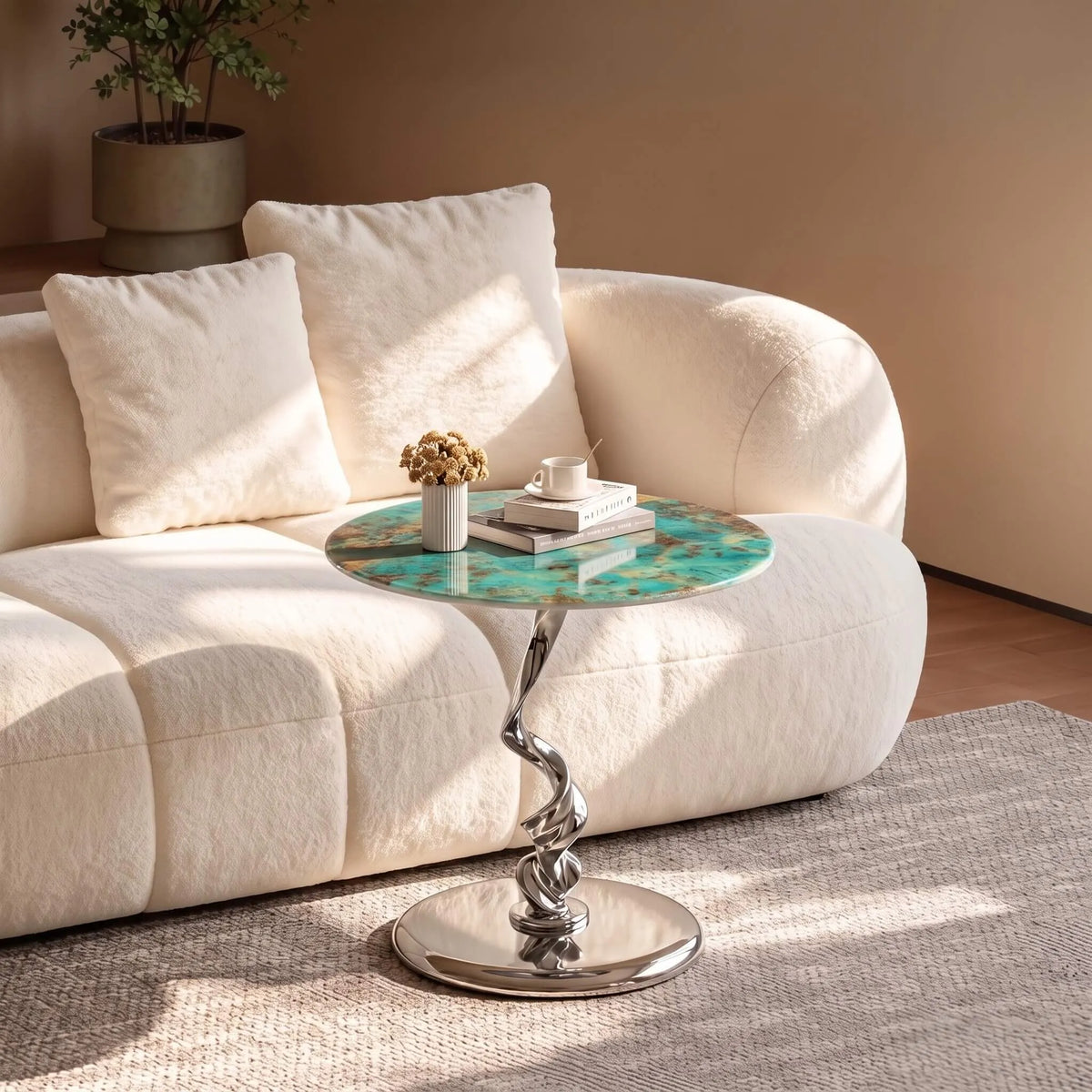 Amazon Green Marble Side Table with Twisted Metal Base, Italian Art Accent Main Product Image Main image