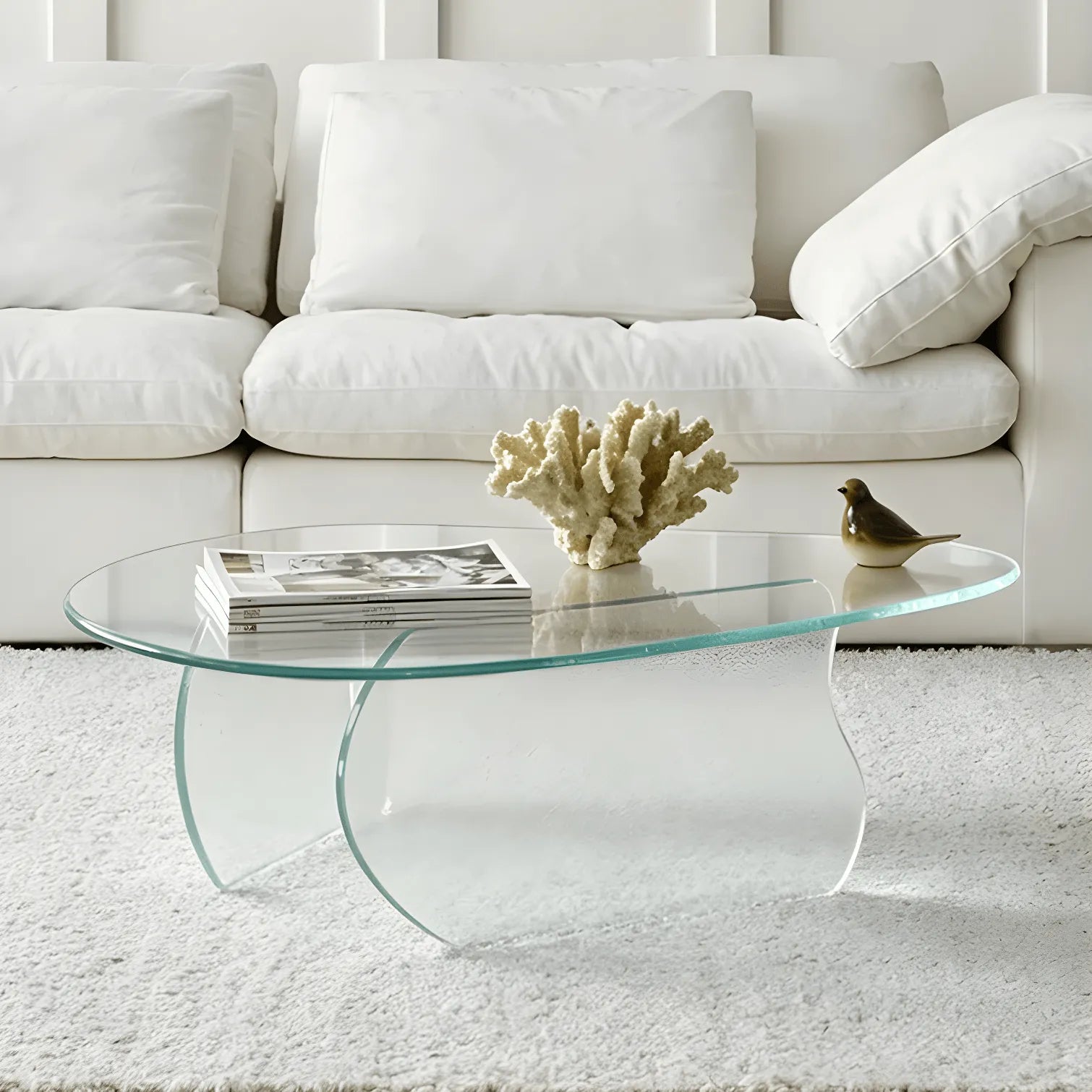 Table basse en verre bullé ambré avec base sculpturale pour salons ouverts Image secondaire du produit