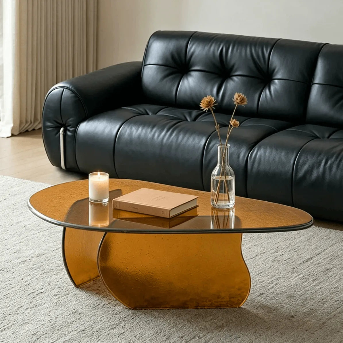 Amber Bubble Glass Coffee Table With Sculptural Base for Open Living Rooms Main Product Image Image principale du produit