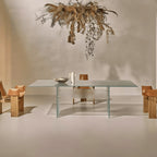 Amber Textured Glass Dining Table with Sculptural Panel Base