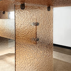 Amber Textured Glass Dining Table with Sculptural Panel Base