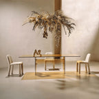 Amber Textured Glass Dining Table with Sculptural Panel Base