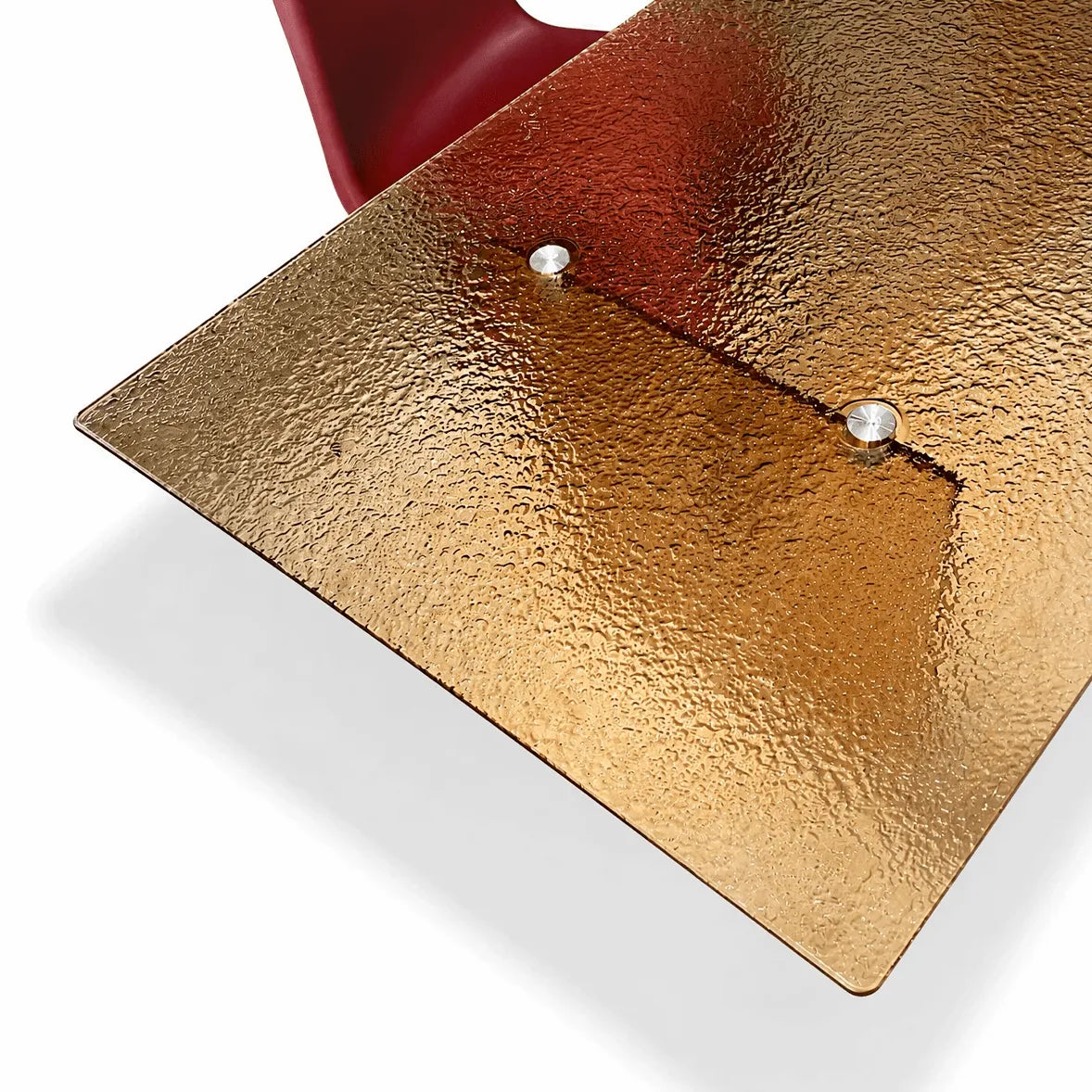 Amber Textured Glass Dining Table with Sculptural Panel Base