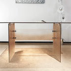 Amber Textured Glass Dining Table with Sculptural Panel Base