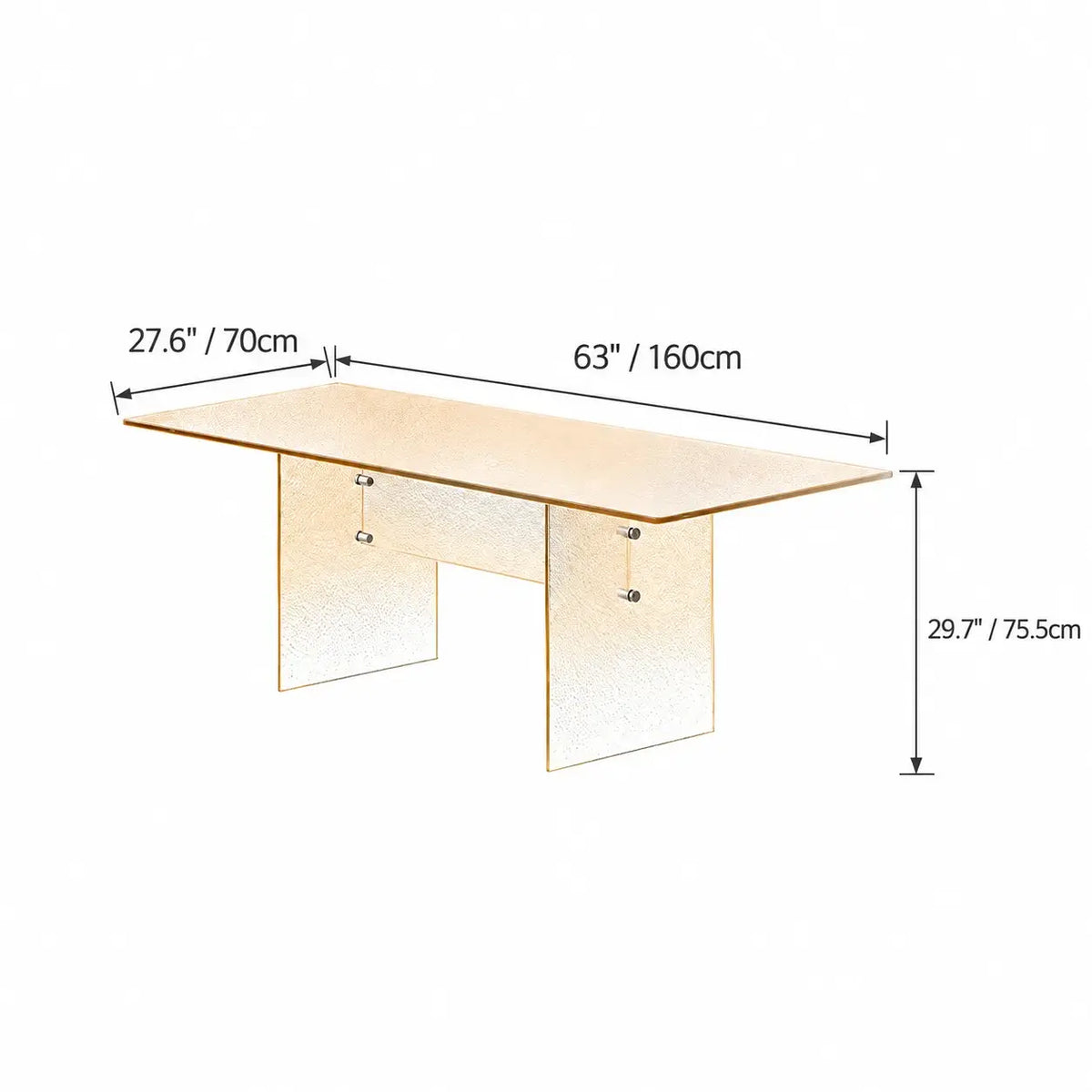 Amber Textured Glass Dining Table with Sculptural Panel Base Dimensions