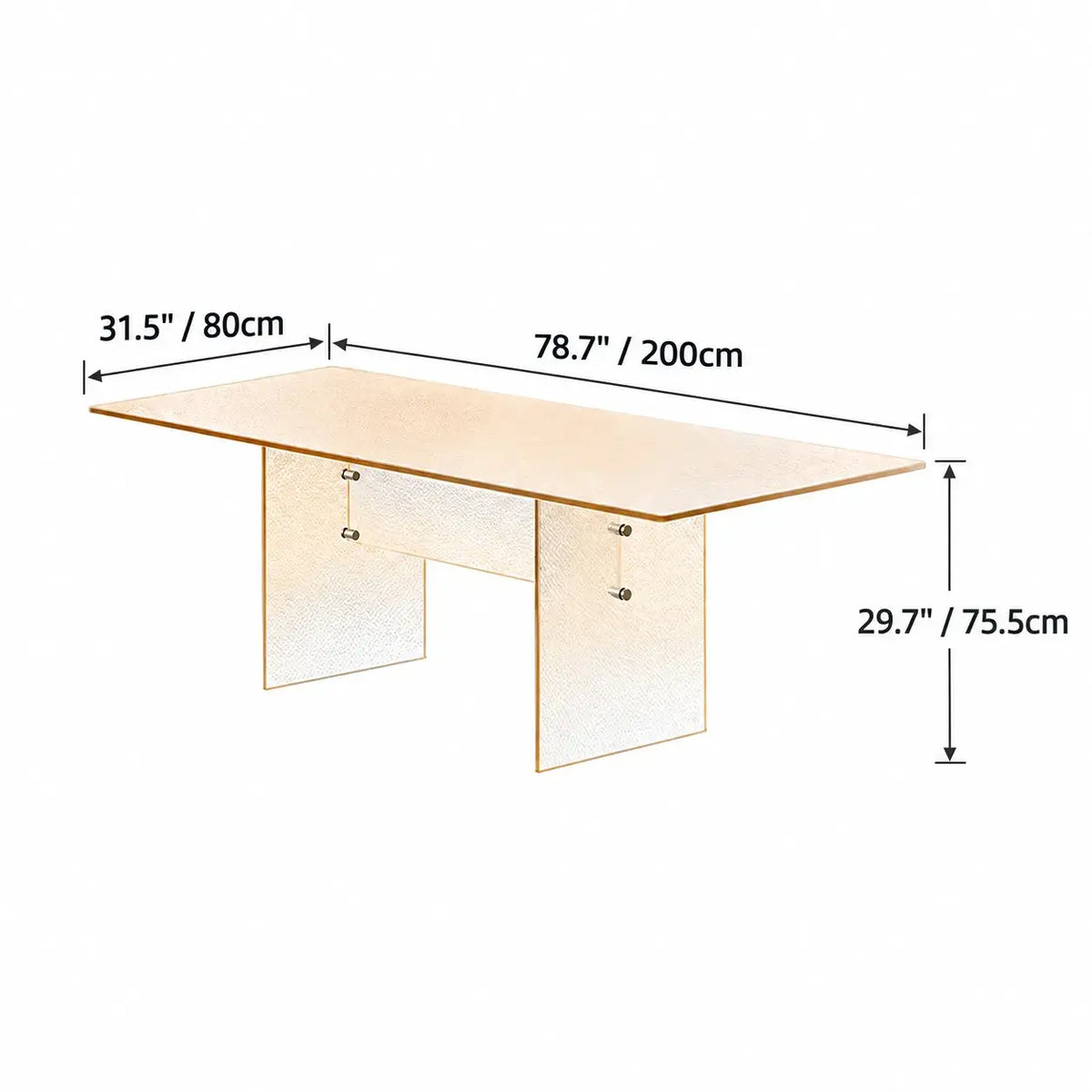 Amber Textured Glass Dining Table with Sculptural Panel Base Dimensions