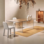 Amber Textured Glass Dining Table with Sculptural Panel Base Main Product Image