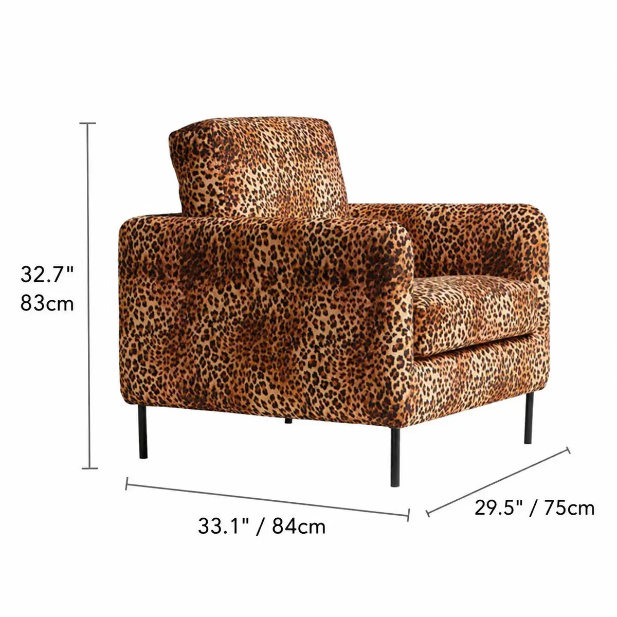 American Retro Leopard Lounge Chair for Reading Corners and Small Spaces Dimensions