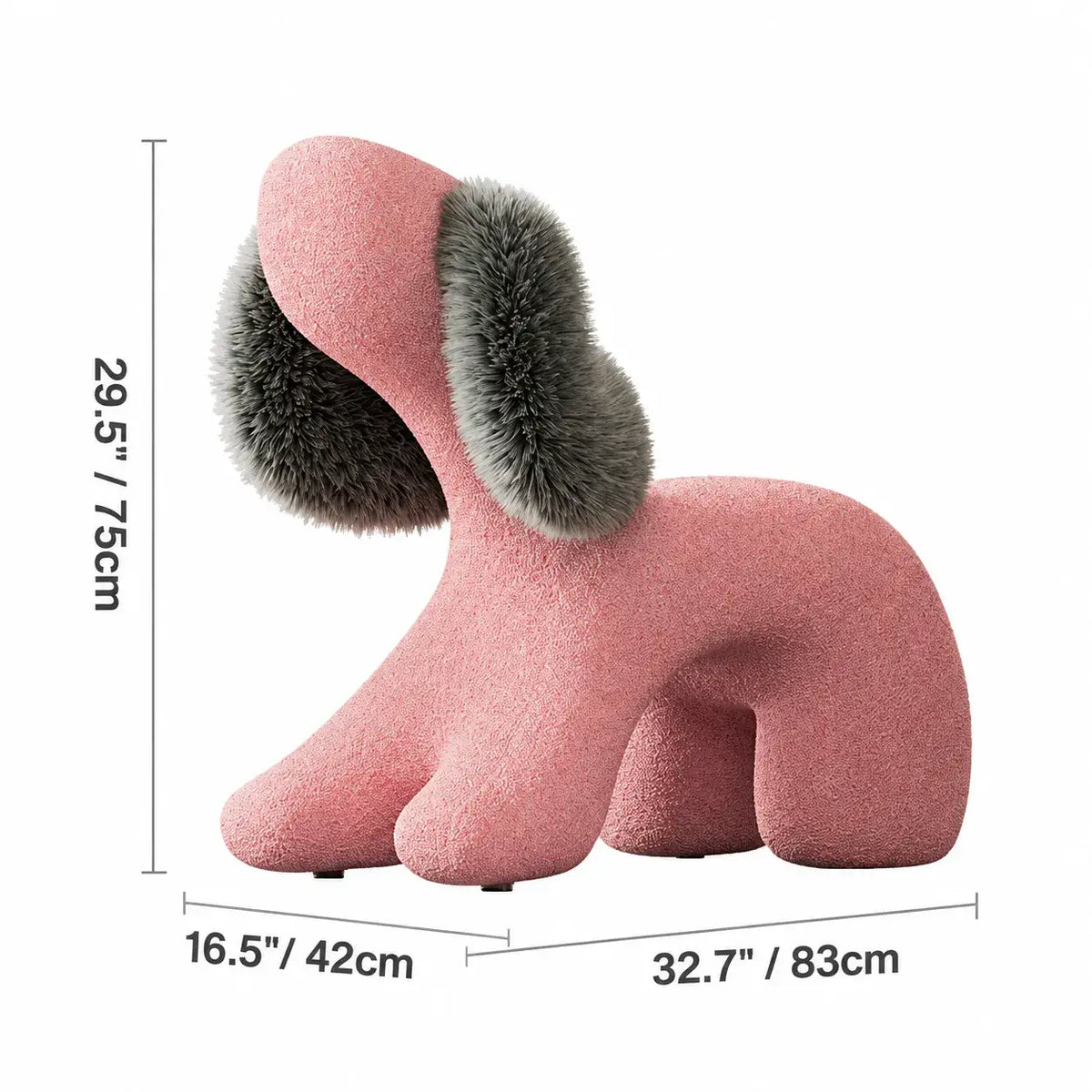 Animal-Shaped Plush Lounge Chair Series With Hidden Casters Dimensions