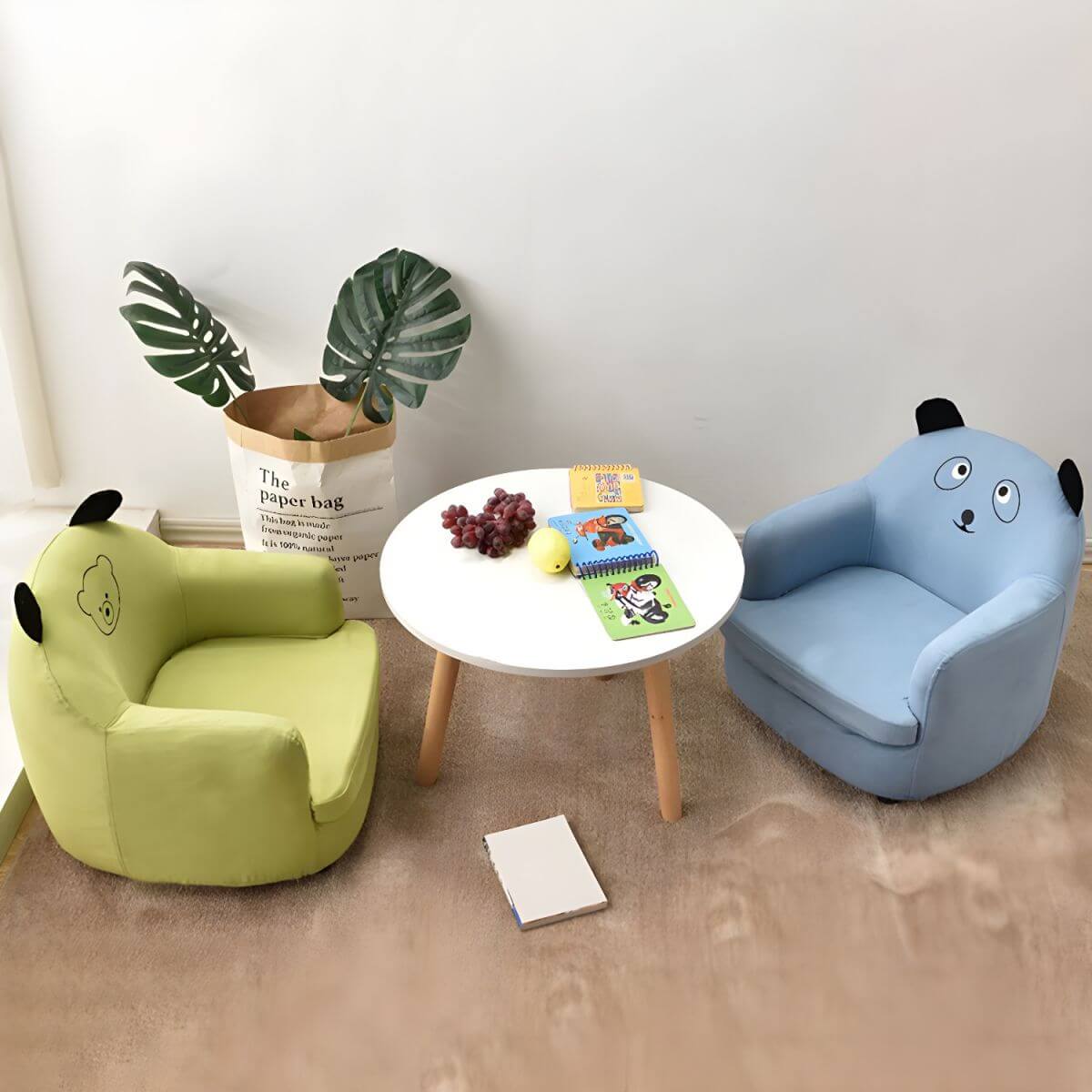 Animal-Themed Upholstered Club Sofa for Kids - Bear Design in Pink