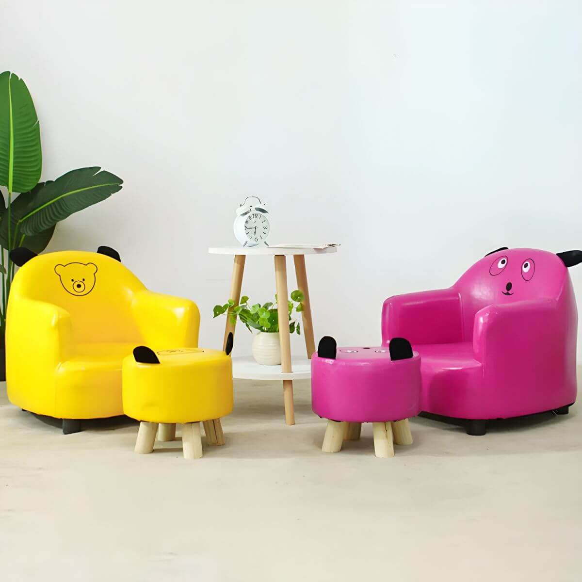 Animal-Themed Upholstered Club Sofa for Kids - Bear Design in Pink