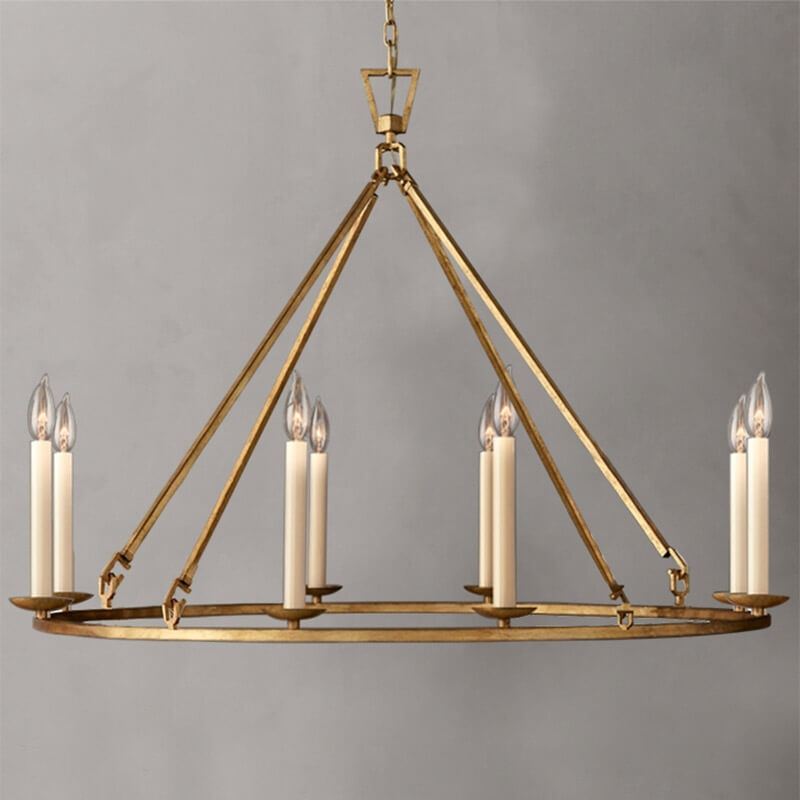 Antique Brass Wagon Wheel Chandelier – 8-Light Rustic Metal Ceiling Light