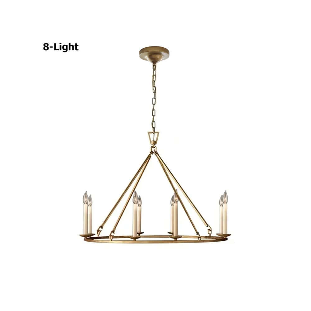 Antique Brass Wagon Wheel Chandelier – 8-Light Rustic Metal Ceiling Light