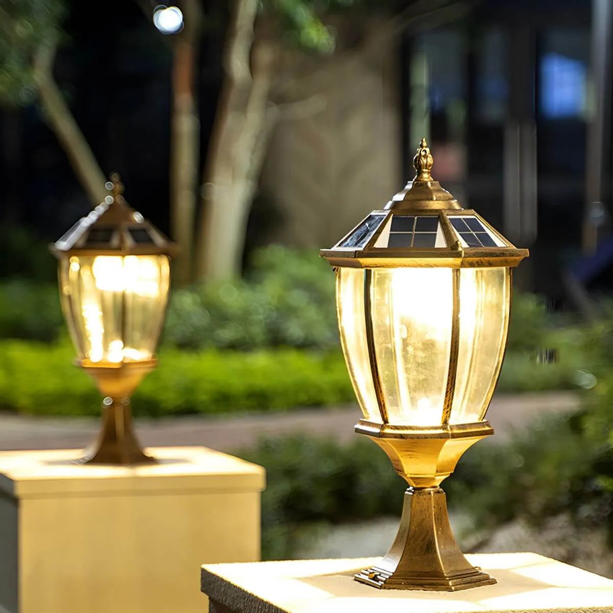 Antique Bronze Solar LED Outdoor Pier Mount Lantern Light
