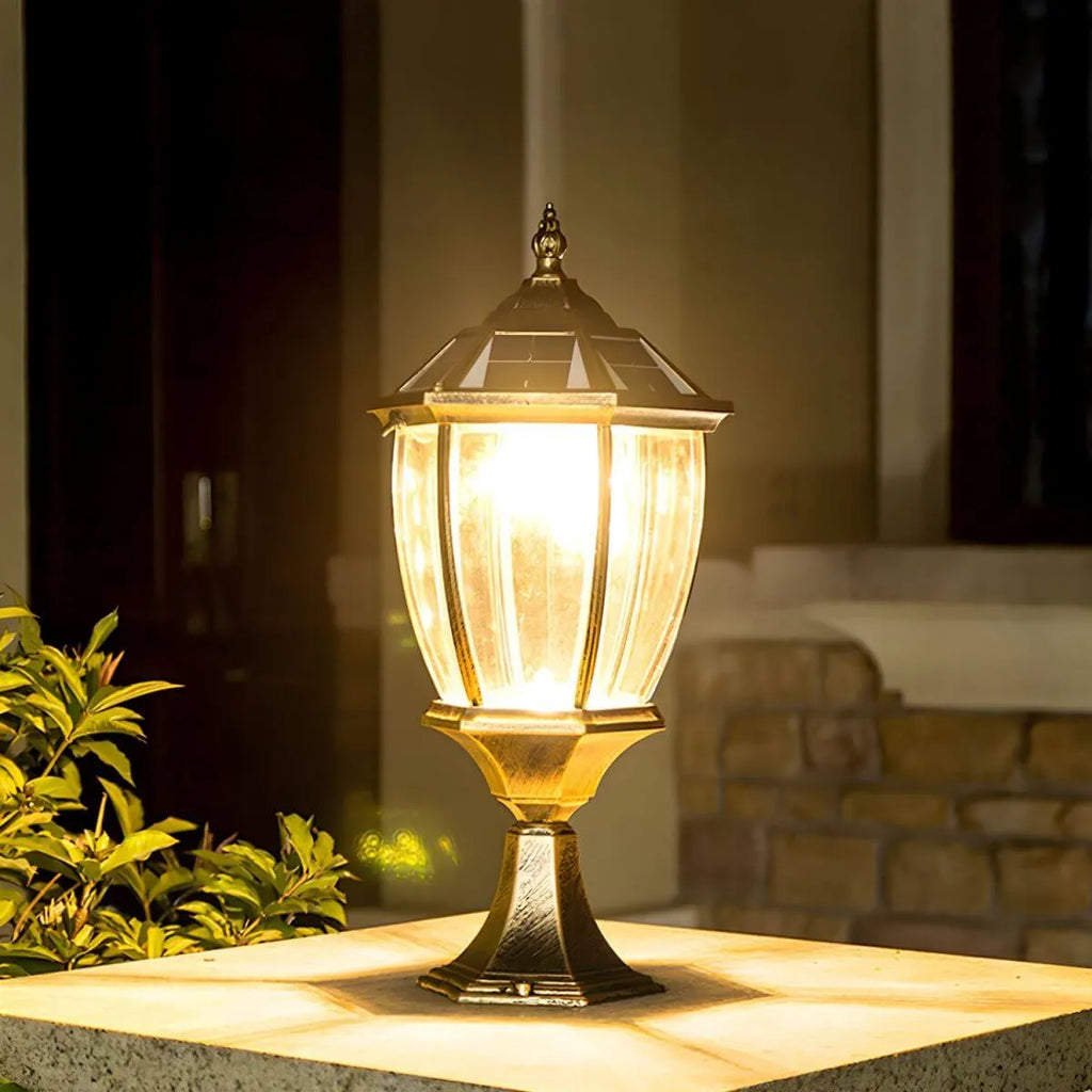 Antique Bronze Solar LED Outdoor Pier Mount Lantern Light