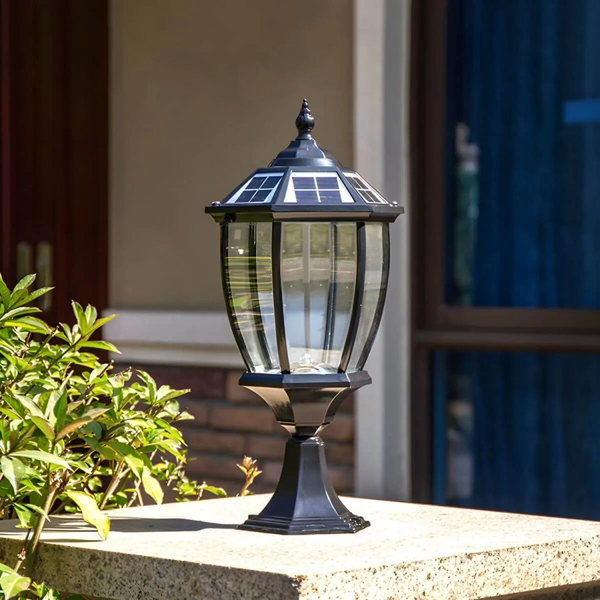 Antique Bronze Solar LED Outdoor Pier Mount Lantern Light