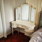 Antique Carved Vanity, 3 Drawers, White/Rose Red