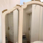 Antique Carved Vanity, 3 Drawers, White/Rose Red