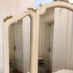 Antique Carved Vanity, 3 Drawers, White/Rose Red