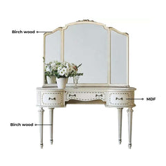 Antique Carved Vanity, 3 Drawers, White/Rose Red