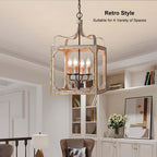 Antique Gold Rustic Wood Lantern Chandelier with Adjustable Chain