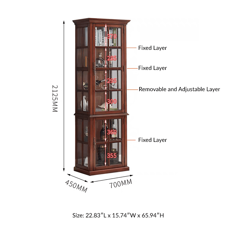 Antique Style Wine Cabinet With Tempered Glass Doors