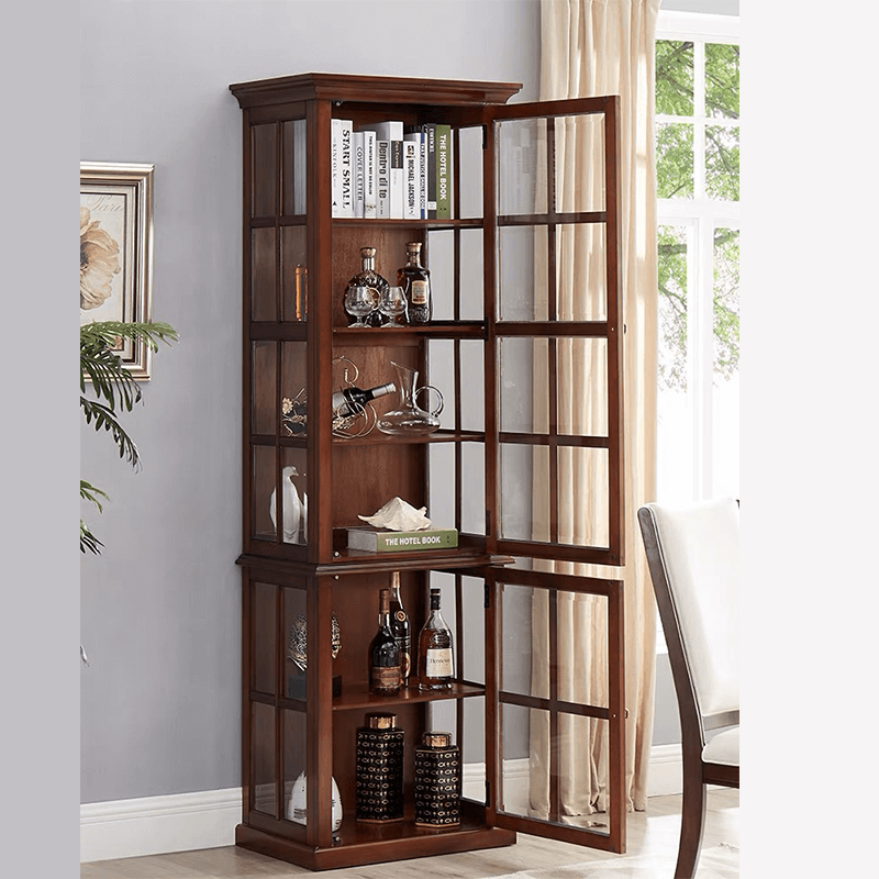 Antique Style Wine Cabinet With Tempered Glass Doors